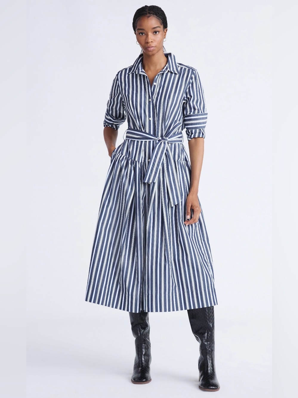 Free Assembly NWT Striped Belted Cotton Maxi Shirt Dress L 12/14